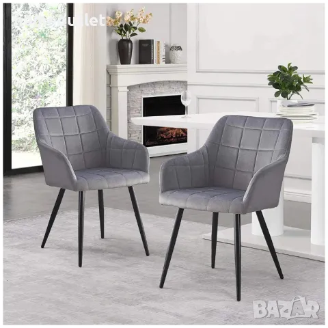 Трапезни столове с кадифена тапицерия, к-т от 2бр - C-UDC066GY, снимка 5 - Столове - 49112518