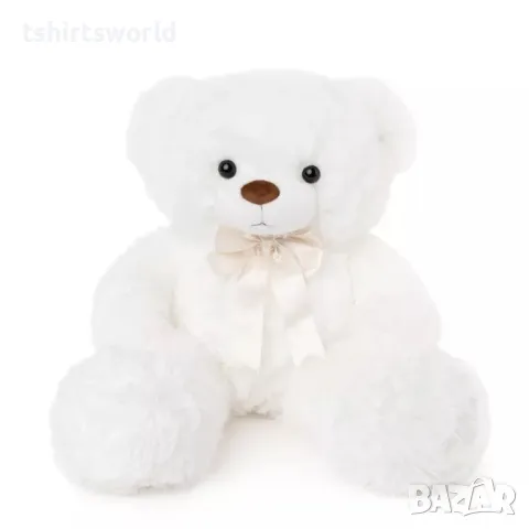 Ново голямо бяло плюшено мече с панделка, 70см