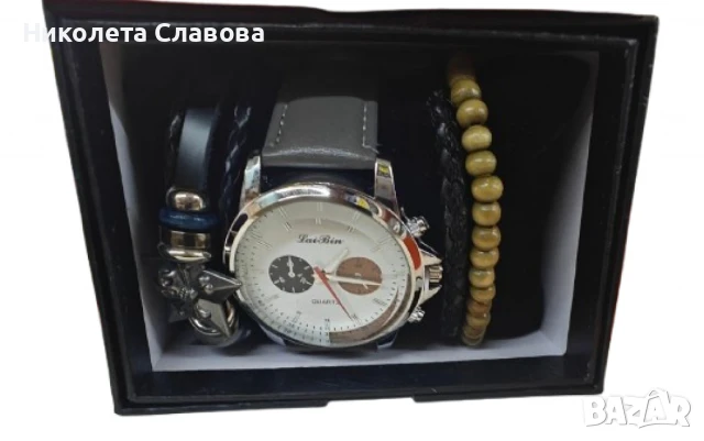 Стилен мъжки часовник в комплект с гривни ⌚✨, снимка 1