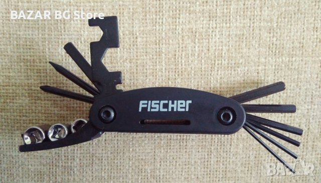 Мултифункционален инструмент FISCHER 15 в 1 за поправка на велосипед. Нов.