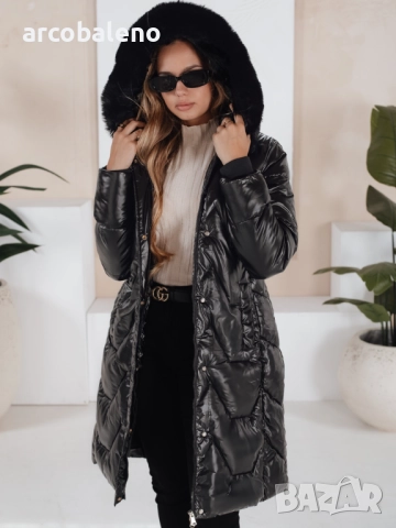 Дамско зимно яке ELECIO дълго ватирано с качулка, 2цвята , снимка 3 - Якета - 47424317