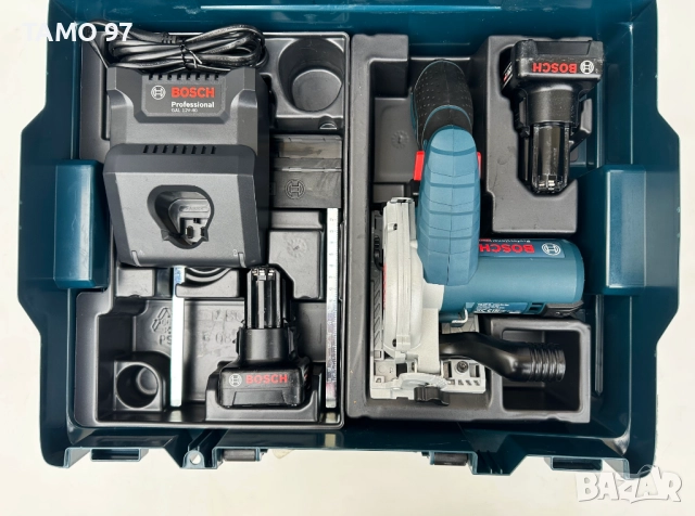 BOSCH GKS 12V-26 - Акумулаторен циркуляр 2x12V 6.0Ah като нов!, снимка 2 - Триони и циркуляри - 52888481