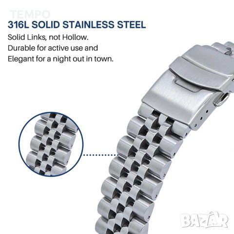 ВЕРИЖКА “JUBILEE” 20мм от КАЧЕСТВЕНА НЕРЪЖДАЕМА СТОМАНА 316L + ПОДАРЪК, снимка 6 - Каишки за часовници - 42811273