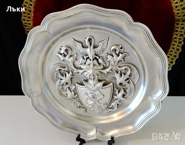 Калаена чиния,пано от калай със символи за семейство,калаена сватба. , снимка 7 - Антикварни и старинни предмети - 51395118