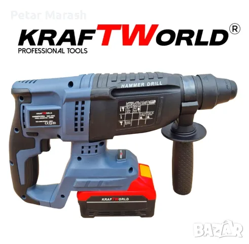 Комплект 4в1 KraftWorld Безчеткови Машини Гайковерт-винтоверт, Ъглошлайф и Перфоратор, снимка 6 - Куфари с инструменти - 50359141