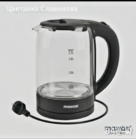 Стъклена електрическа кана mawaa, 1.7 литра, 2200 W