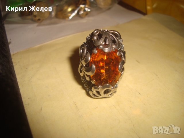СТАР СКЪПОЦЕНЕН РЕТРО МЕДЕН ПОСРЕБРЕН ПРЪСТЕН с ОГРОМЕН ЮВЕЛИРНО ФАСЕТИРАН НАТУРАЛЕН ЦИТРИН 26280, снимка 4 - Антикварни и старинни предмети - 36772029
