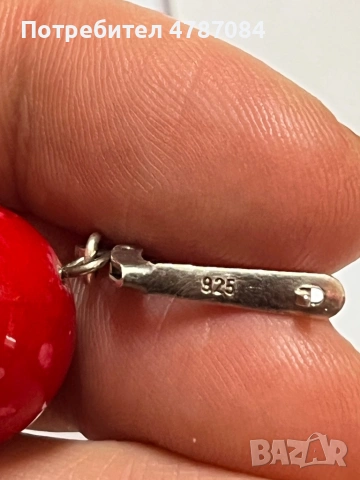 Сребърни обеци с естествен корал, снимка 2 - Обеци - 54085896