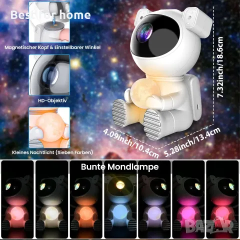 LED нощна лампа, LED звездно небе, лампа за проектор Galaxy, въртяща се на 360°, снимка 7 - Лед осветление - 55833193