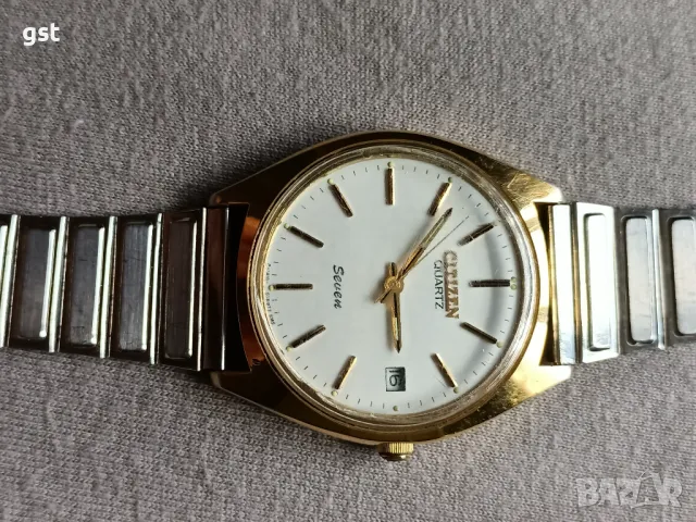 Рядък Стар Ситизен Citizen Седем Seven 1980 Часовник японски Оригинал в кутия Дата Позлата, снимка 7 - Мъжки - 47346673