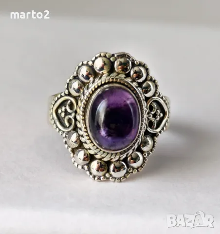 Прелестен Сребърен 925 Пръстен с Натурален Аметист!!!, снимка 5 - Пръстени - 49215959