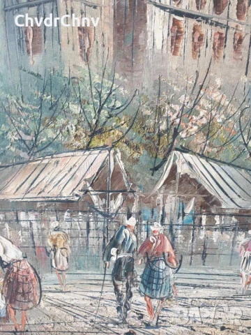 75х65см/голяма картина масло върху платно/градски пейзаж-пазар/дървена рамка, снимка 4 - Картини - 51176983