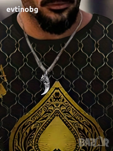 Мъжка тениска с графичен принт с акцент Асо пика, снимка 2 - Тениски - 54083152