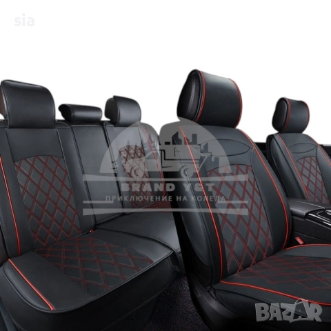 Тапицерия за автомобил от еко кожа, 5 части Черно/ червен кант