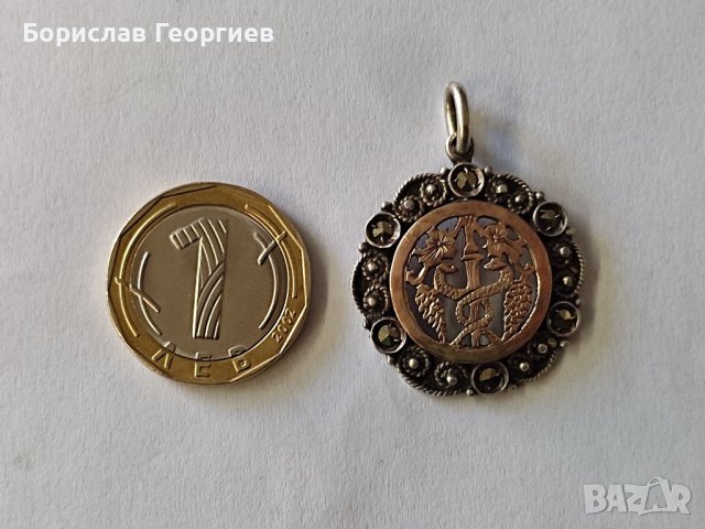 Стара сребърна висулка със злато, снимка 6 - Колиета, медальони, синджири - 37916496