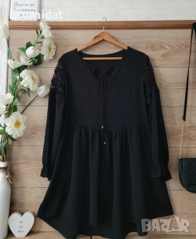 Черна туника с рязана дантела на раменете , снимка 7 - Туники - 51482707