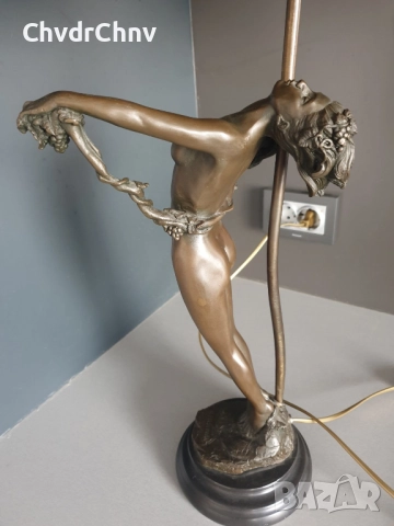 Frishmuth Tiffany лампа с бронзова фигура 80см10кг/еротика/стара ТИФАНИ лампа-статуетка на гола жена, снимка 7 - Лампиони - 52446779