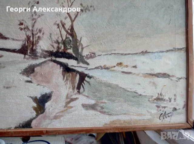 ЗИМА Стара Авторска Българска МАСЛЕНА КАРТИНА Зимен Пейзаж 80/50см ПОДПИСАНА, снимка 7 - Картини - 47232500
