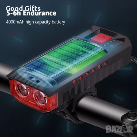 3в1 Соларен фар за велосипед, 1200 lm, 4000 mAh, IPX5, снимка 2 - Соларни лампи - 50204140