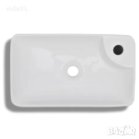 vidaXL Керамична мивка за баня с корито и отвор за смесител, бяла, снимка 3 - Мивки - 56145965