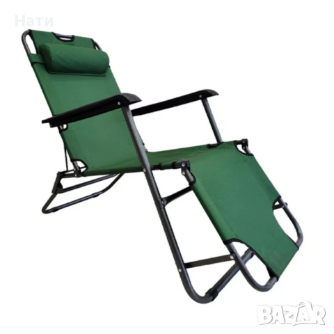Сгъваем зелен шезлонг с възглавница - комфорт и релакс, снимка 3 - Градински мебели, декорация  - 54023560