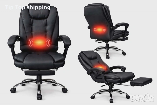 Ергономичен въртящ се офис стол с масаж и поставка за крака, снимка 4 - Столове - 53190561