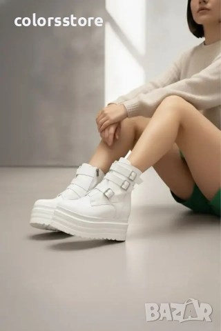 Боти на платформа - бяла кожа - BML40 , снимка 2 - Дамски боти - 52264688