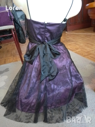 Ново!Официална рокличка в лилаво и черно с тюл от лъскави цветя, снимка 4 - Рокли - 44756990