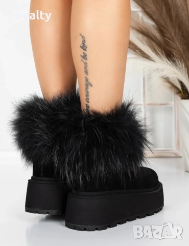 Боти на платформа - черен ЕСТЕСТВЕН велур с черен ЕСТЕСТВЕН косъм, снимка 3 - Дамски боти - 52528884