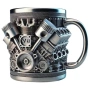 4832 Чаша с 3D релеф на бутала и V8 лого Перфектният подарък за автомонтьори, снимка 1