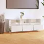 vidaXL ТВ шкаф, бял, 140x37x50 см, бор масив, снимка 3