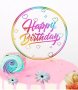 Happy Birthday прозрачен шарен кръгъл твърд Акрил топер за торта украса рожден ден, снимка 1 - Други - 40522893
