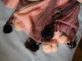 Розова феерия / комплект от ангорско бомбе, шал с топки от естествена заешка кожа, снимка 4