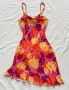 Оранжева асиметрична лятна рокля на цветя с презрамки размер М, снимка 2