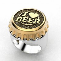 Пръстен I love beer, капачка, бира, златно, сребърно, №68, снимка 4 - Пръстени - 29488398