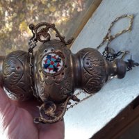 Старо висящо голямо кандило с емайл кадило тамянник, снимка 6 - Антикварни и старинни предмети - 38761793