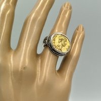 Сребърен пръстен с позлатена реплика на монета на Брут с камите, снимка 6 - Пръстени - 36811851