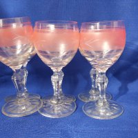 Разкошни ретро ракиени чаши, калиево стъкло, ръчна гравюра – 6 бр, снимка 3 - Чаши - 44496914