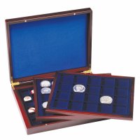 луксозна дървена кутия VOLTERRA  с 3 табли за монети -различни размери , снимка 1 - Нумизматика и бонистика - 38500717