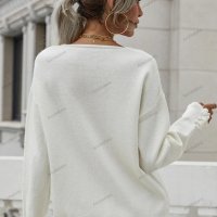 Дамски широк пуловер с маншет и копчета, 2цвята - 023, снимка 4 - Блузи с дълъг ръкав и пуловери - 42407101