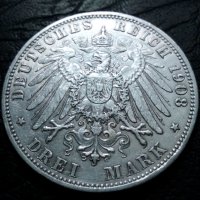 3 марки 1908 година Баден Германия сребро, снимка 1 - Нумизматика и бонистика - 40398388