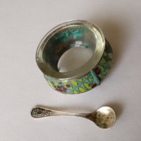 Винтидж руска мелхиорна с  емайлирана за сол   с лъжица, снимка 9 - Антикварни и старинни предмети - 42087417