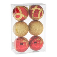 6 броя Комплект коледни топки, Червени и златни, 8см, снимка 2 - Други стоки за дома - 42673542