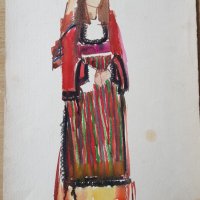 Калина Тасева Родопска носия Смолян акварел, снимка 1 - Картини - 38540591