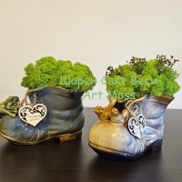 кашпа керамична обувка със Скандинавски мъх, снимка 3 - Декорация за дома - 44423241