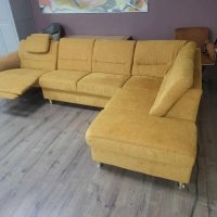 Ъглов диван от плат цвят канела DAKAR с електрически релакс механизъм, снимка 5 - Дивани и мека мебел - 44216262