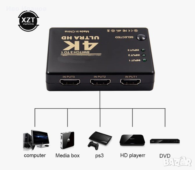HDMI 4K swich 3 to 1 Ultra HD, снимка 1