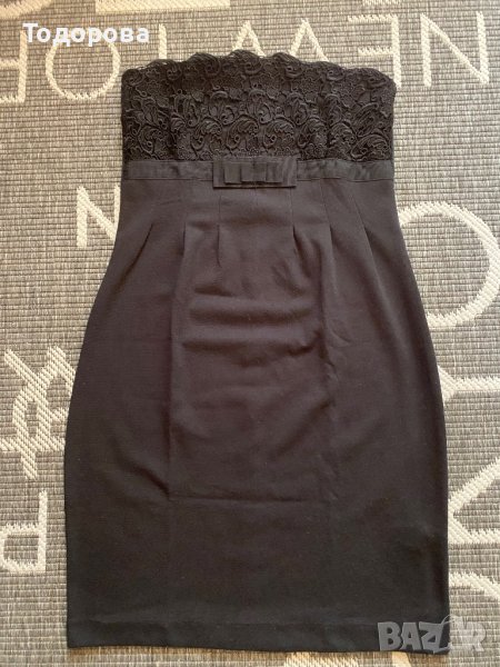 Черна рокля без презрамки, плътно трико, снимка 1