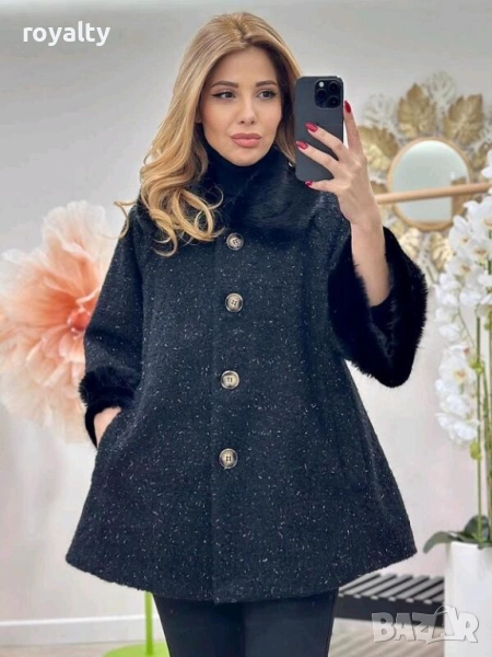 Елегантно черно палто с копчета, снимка 1
