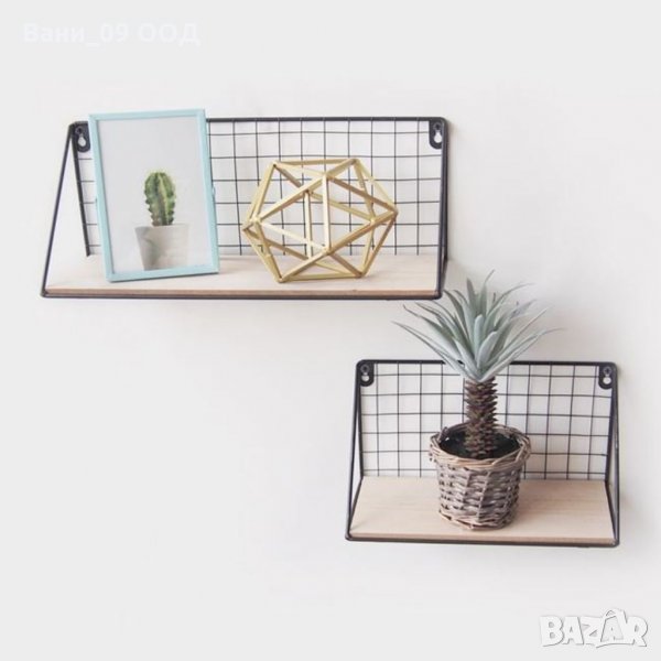 2 броя стенни етажерки от дърво и метал, снимка 1